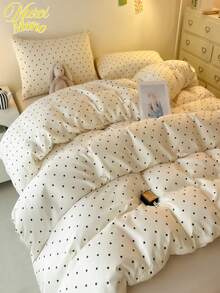 3 PiecesBedding Set(Without Filler) Including Duvet Cover With Bow, Dot, Heart Print, Blue