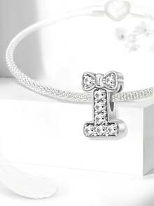 1 pieza Elegante cuentas de plata de ley 925 con 26 letras como encanto para mujeres, apto para pulseras, brazaletes y manualidades de joyería, regalo de aniversario para damas - Letras de arco - Ver 10