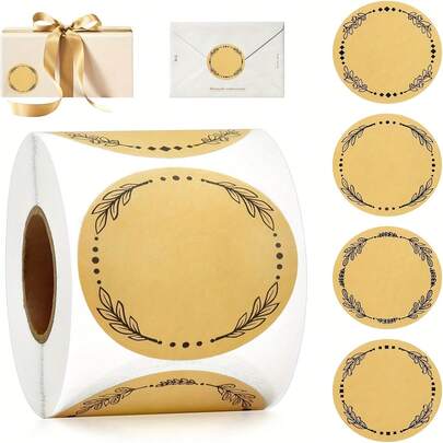 500 piezas Etiquetas de regalo de Navidad de papel kraft autoadhesivas, pegatinas de regalo de Navidad, pegatinas decorativas de Navidad, pegatinas con diseño de corona de 2 pulgadas, adecuadas para etiquetado de tarros, botellas y cajas de almacenamiento, duraderas, resistentes al agua y fáciles de pegar, bandas y etiquetas para embalaje de alimentos, etiquetas esenciales para el almacenamiento y la organización de la cocina