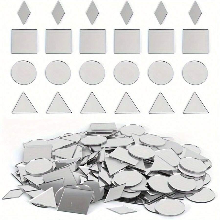 200pcs Round, Square & Triangle Acrylic Mirror Wall Stickers, Decorative Mirrors For Bedroom, Living Room, Office, Classroom, Kitchen & Bathroom Room Decor Wall Decor Home Decor