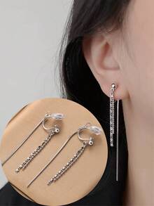 1 对时尚长流苏耳环，女士夹式耳环，高端优雅气质，适合日常佩戴和节日礼物