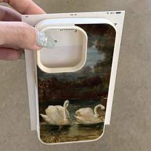 1pc Vintage Oil Painting Landscape With Elegant Swan Design TPU Phone Case Compatible With IPhone/ - White - View 4