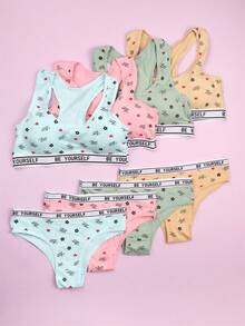 SIETEROSA 8 Sets Basic Underwear For Tween Girl 10-13 Wire-Less Breathable Cotton Soft Training Bras Matching Panties With Removable Padding - Nhiều màu - Xem 4