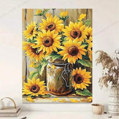 1pc Sunflower Canvas Art Print, Pine Wood Frame, Classic Modern Art Deco Style, Portrait Orientation, Indoor Wall Decor For Living Room, Bedroom, Dining Room, Bathroom, Restaurants, Artistic Birthday & Holiday Gift, Direct Hang Canvas Painting, Number 0626