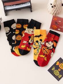 Disney 5 双儿童袜子，骷髅、米老鼠、南瓜万圣节恶棍，新年礼物袜，卡通圣诞新年人物袜子，新奇袜子，儿童袜子 - 彩色 - 查看 7