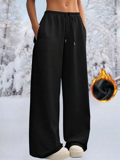 女士保暖加厚休闲直筒裤，冬季日常简约休闲保暖加厚长裤，柔软直筒裤，女装，女士长裤