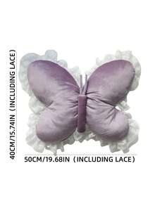 1pc Velvet Pink Butterfly Throw Pillow, Soft Filled Cushion, Suitable For Sofa And Bedding, Perfect Gift For Valentine's Day, Wedding, Anniversary, Birthday, Wedding Favor, Wedding Decor, Autumn Harvest Romantic Decor, Halloween, Christmas Decoration - White Ribbon - View 5