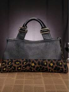 Y2K Fashion Personalized Women's Handbag, Street Punk Leopard Print Shoulder Bag, Multi-Pocket Design, Detachable Strap - Black - View 5
