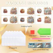 6-Pack Autumn Pumpkin Art Greeting Cards With Envelopes – 5D Painting Kits Adults, Fall Thanksgiving Greeting Card Set, Kits, Handmade Holiday Cards - Bí ngô mùa thu - Xem 8