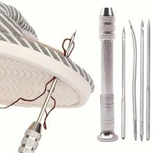 A Set Of Leather Sewing Awl Needle Kits, 1 Set Of Metal Hand Sewing Awls, Hand Needles For DIY Leather Crafts, Shoe And Bag Repair, Suitable For All Seasons - Gray - 1 Set (5 Pieces) - View 2