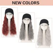 16inch/40cm Adjustable Baseball Cap Hat With Long Wavy Curly Hair Wig Synthetic Hairpiece Corn Wave Curly Hair Extensions For Women Daily Wear, Easy To Put On And Take Off, Natural Looking, Soft And Breathable, Perfect For Casual Outings And Sports Events Halloween Xmas Party - 彩色 - 查看 4