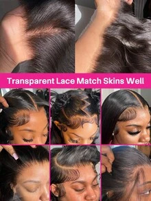 bling hair 360 Straight Full Lace Front Wigs Human Hair With Baby Hair 4x4 Straight Lace Closure Wigs Human Hair 200% Density Bleached Knots Pre Plucked Glueless Headband Wigs - Natural Black - 查看 9