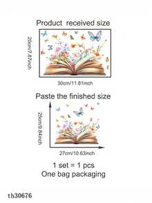 1 قطعة ملصق فني ملون بتصميم الفراشة والكتاب السحري - ملصق جداري ذاتي اللصق مقاوم للماء وقابل للإزالة، مثالي للغرف المعيشية والنوم والثلاجات المنزلية والزجاج والمرايا وديكور التجميل، يجعل ديكور المنزل أكثر إثارة للاهتمام