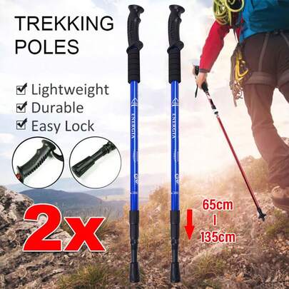 2 X Telescopic Walking Stick Trekking Pole Retractable Hiking Folding Gift