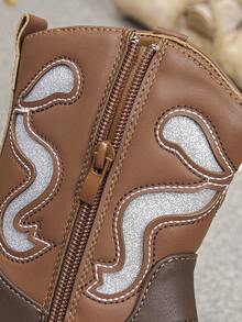 1 Pair Vintage Embroidered Hollow-Out Side Zipper Children's Western Boots - Brown - View 9