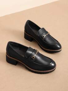 Women's Loafers Shoes Slip-On Chunky Platform Comfortable Dressy Business Casual Preppy Loafers - 黑色/PU - 查看 2