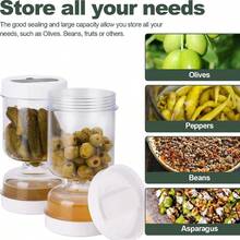 RTONTR 1 Pezzo barattolo per sottaceti con filtro, dispenser per l'umido e il secco, brocca per olive, kimchi, con coperchi ermetici e a tenuta stagna, per peperoncini, cetrioli, sicuro per lavastoviglie e frigorifero, contenitore da cucina per alimenti, cetrioli, olive - Multicolore - Visualizzare 7