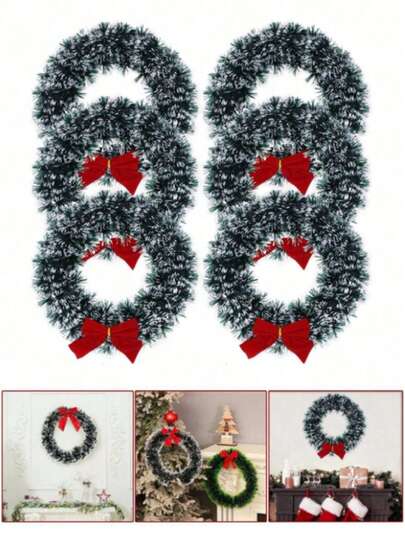 30cm Weihnachtskranz mit roter Schleife, Winterdekoration für Wand, Aufhängen, Küche, künstliche Weihnachtsdekoration für Zuhause, Feiertage, Innenraum, Fenster