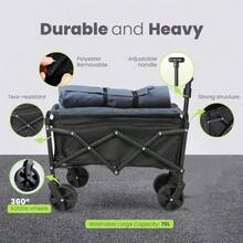 Heavy-Duty High-Carbon Steel Frame Multi-Purpose Cart With All-Terrain Foldable Wheels - 220 Lb Load Capacity, Lightweight And Durable For Camping, Beach, Garden, Shopping And Outdoor Use - Black, Perfect Christmas/Halloween Gift, Gardening Cart Utility Cart, Multi-Purpose Rolling Storage Cart, Sturdy Wheel Construction - Black Mini - 查看 3