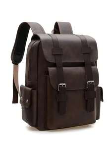 14.7英寸笔记本电脑背包大容量背包适合青少年男生男士PU皮革背包男书包带拉链高品质