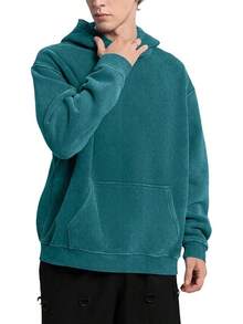 FAIABLE Mens Hoodies Oversized Unisex Wash Hoodie Heavyweight Fleece Vintage Cotton Sweatshirt Men Women Streetwear - 深青色 - 查看 4