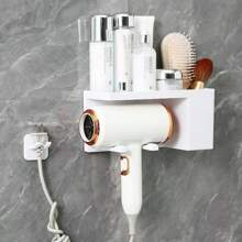壁挂式吹风机支架，塑料材质，免提吹风机支架，浴室吹风机收纳架，单面壁挂式吹风机收纳架，适用于小型到大型吹风机的节省空间配件 - 彩色 - 查看 15