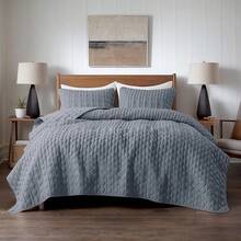 Blue Quilt King Size Bedding Sets With 2 Pillow Shams, Lightweight Soft Bedspread Coverlet, Quilted Blanket Thin Comforter Bed Cover All Season, 3 Pieces, 104x90 Inches, All - Season Bedding - 霧霾藍 - 查看 11