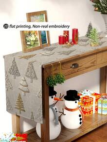1pc/10pcs 2D Printed Christmas Tree Pattern Table Runner, Christmas Home Decor, Seasonal Winter Home Decor, Modern Style, Linen-Like Material, 33*91CM/33*183CM/33*274CM, 3 Size Options, Christmas Home Decor Indoor/Outdoor Party Supplies, Christmas Theme Decoration, Room Decor. Suitable For Home Kitchen Decor And Christmas Party Decoration