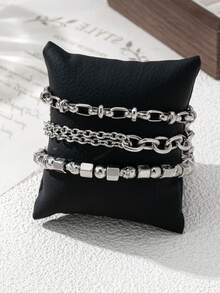 1 Set Punk Totenkopf Kette Armband, französisches minimalistisches Design, hochwertiges Schmuckset für Frauen