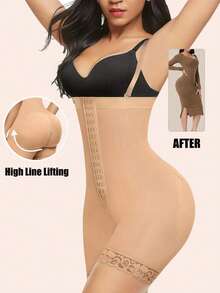 Women High Waist Butt Lifting Shapewear Bodysuit, Slimming Lace Zipper Closure Tummy Control Pants