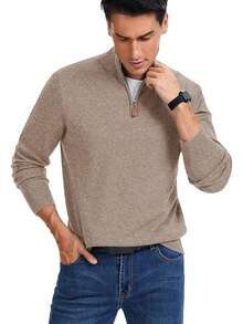 Quarter Zip Sweaters Men Long Sleeve Knitted Pullover Mock Neck Business Casual Dress Sweater, 2025 Style - 駱駝 - 查看 2