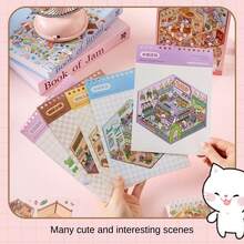 贴纸书、阳光小镇系列微缩场景书、3D卡通房屋DIY风景装饰贴纸相册、DIY拼贴装饰纸质配件、适合各种场景的笔记本贴纸、手机壳、水杯贴纸、剪贴簿日记本笔记本贴纸 - 彩色 - 查看 4