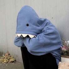 Women Cute Shark Hoodie Long Sleeve Blue Kawaii Animal Shark Shape Hooded Pullover Sweatshirts - 藍色 - 查看 9