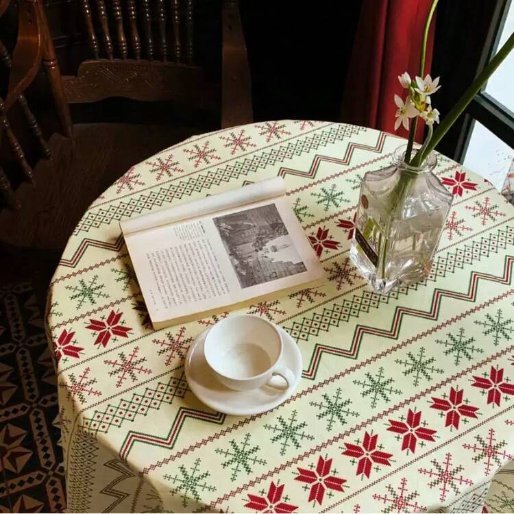 1pc Retro Bohemian Geometric Round Tablecloth, American Ins Style Retro Pattern Fabric Decorative Tablecloth For Party, Gathering, Home Decor - Multicolor - View 4