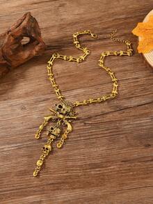 万圣节复古时尚海盗恐怖骷髅多层流苏吊坠项链颈链，女式朋克比基尼配饰