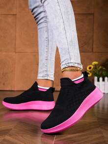 Women's Solid Color Casual Sneakers, Lightweight Soft-Sole Athletic Shoes, Low-Top Breathable Fitness Shoes