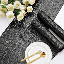 1PC/6Pcs 12 X 118 Cm Sequined Table Runners, Made Of Shimmering Fabric, Perfect For Weddings, Parties, Holidays, Table Decorations, Graduation, Gender Reveal Parties, Bridal Showers, Living Room Decor, Bachelorette Parties, Kitchen Decor, Western-Themed Decor, Easter Table Runners, St. Patrick's Day, Easter Decor, And Spring Decor - 黑色 - 查看 6