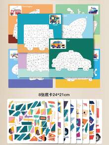 8 件 3D 几何形状拼贴动物和车辆贴纸，儿童 DIY 手工贴纸玩具，创意手工用品，男孩和女孩手工活动套件，适合作为圣诞礼物。