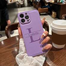 定制手机壳，后盖 INS 奢华韩国皮革防震外壳个性化首字母名称 3D DIY 雕刻金字母烫印技术 - 淡紫色 - 查看 4