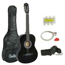 38" New Beginners Acoustic Guitar With Case, Strap, Tuner And Pick - Black - View 8