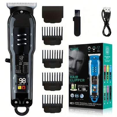 Vintage Transparent Body Men's Hair Clipper | Professional Electric Trimmer With LCD Screen - Hair Cutting & Beard Trimming  Wireless USB Charging  Ideal Valentine's Day Gift For Husband & Dad(Yellow/Green/Red/Black)