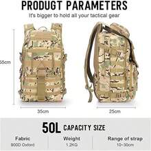 Sac à dos militaire 50 L, sac à dos de l'armée, sac à dos de trekking haute capacité, sac à dos de randonnée, sac d'assaut, sac à dos de combat tactique pour camping en plein air, sac de sortie, sac de pêche, chasse - Couleur CP - Voir 4