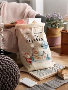 1pc- Customized Large Christmas Sacks, 15.7 X 23.6-Inch Personalized Christmas Gift Bags, Customized Name Santa Claus Sacks, Christmas Rabbit And Fox Gift Bags, Christmas Gift Bags, Holiday Gift Bags, Gift Bags, Purchased Products Christmas Big Bags, Christmas Big Bags, Christmas Big Bags, Christmas Big Bags, Special Gift Christmas Big Bags - Multicolor - View 7