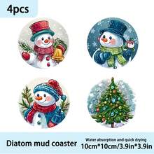 1 bộ/4 cái/6 cái/300 cái Đế lót ly bằng bùn diatom họa tiết người tuyết, thích hợp để trang trí nhà cửa, quán cà phê, trà chiều, trang trí nhà hàng, tiệc theo chủ đề, trang trí hàng ngày và cũng có thể làm quà tặng Giáng sinh - Nhiều màu - Xem 10