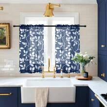 2 Panels  Bathroom Curtains Window Short,Small Window Curtains Treatments For Kitchen,Navy Blue And White - Colorful - View 1