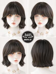 NAMM 12 Inch Short Curly Wigs For Women - Modest Fashion Wave Wig Curtain With Bangs,Dark-Brown Soft Silky Heat-Resistant Synthetic Fiber Wigs For Daily Use, Perfect For Holidays Music Festivals Celebrations-Sakura Celebrations Glam & Party Street Wear Photography Use - 棕色 - 查看 5