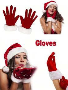 2PCS Festive Christmas Party Etiquette Gloves, Red And White Velvet Faux Fur Mouth Warm Gloves, Perfect For Weddings, Valentine's Day, And Winter Celebrations, Christmas Gloves, Christmas, Party
