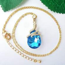18k Gold Plated Water Drop Crystal Multicolor  Snake Pendant Necklace 16"+2"2025 - 湖藍色 - 查看 7