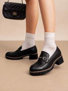 Women's Loafers Shoes Slip-On Chunky Platform Comfortable Dressy Business Casual Preppy Loafers - 黑色/PU - 查看 3