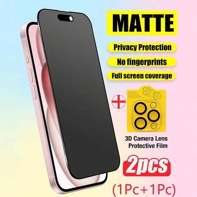 二合一套装：1片磨砂陶瓷隐私屏幕保护膜 + 1片3D摄像头镜头保护膜，双重保护，防指纹，磨砂隐私，兼容11-17 Pro Max系列，防水，防震，防摔，防刮，防指纹，全屏覆盖，适合日常、办公、家用手机屏幕保护，手机配件，防摔防刮。